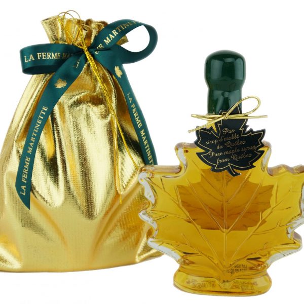 Hoja de maple de 250 ml-8.5 US Fl.oz Canada A- Jarabe puro de maple Botella de vidrio- bolsa de oro
